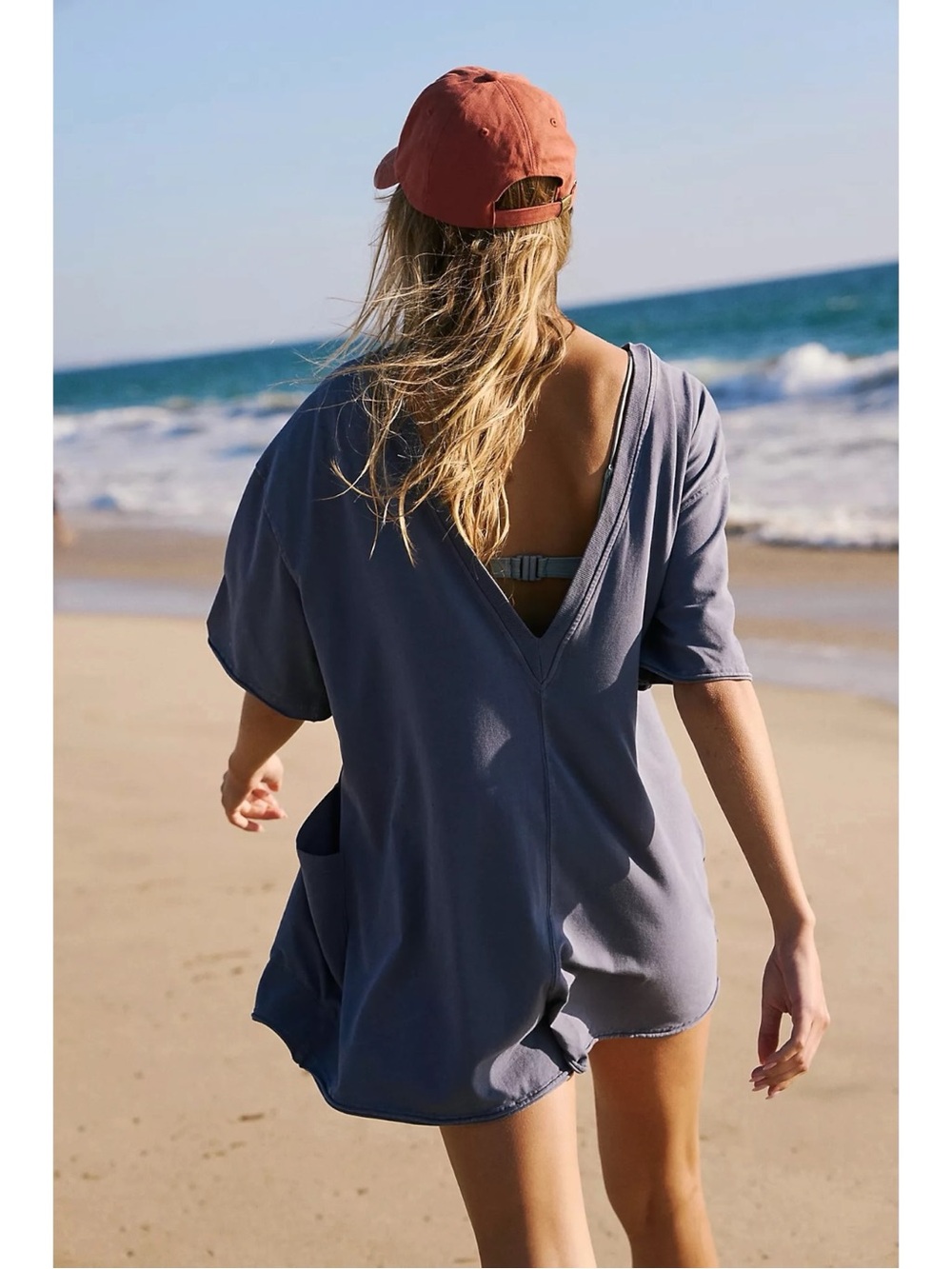 Free People Oversized Bohemian Hot Shot Tee Romper in Blue Indigo XL NWT Logo - Picture 5 of 10